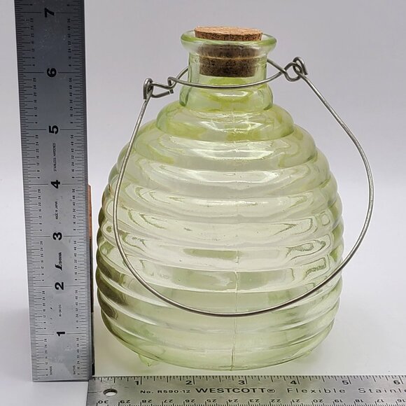 Vintage Yellow Glass Beehive Shaped Wasp Trap with Cork and Hanger 6.5" High - Picture 10 of 10